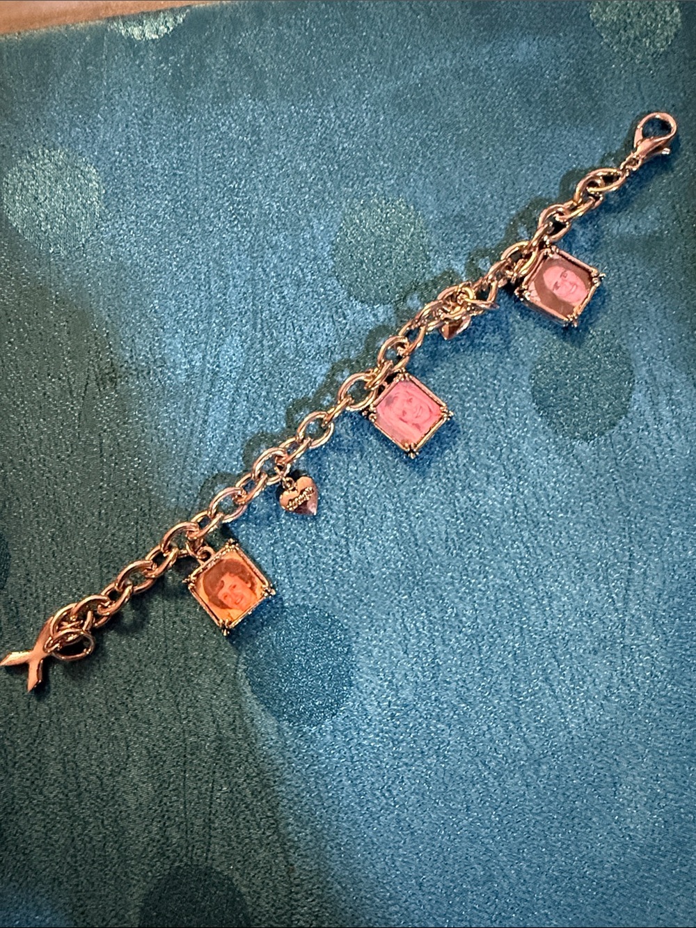 Silver-Tone Pink Photo Charm Bracelet - Women's Jewelry